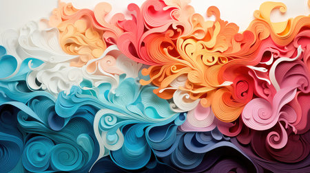 Concept illustration of a abstract background with multi-colored lines in the form of waves. illustration for painting print. Generative AIの素材