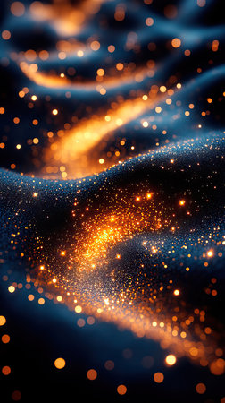 Concept illustration of a Cosmic Symphony. Blue depths, golden threads and the illusion of technological luxury.の素材