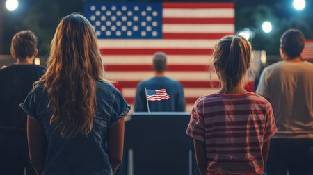 Concept illustration of the concept of choosing the American flag in a new light, symbolizing freedom and democracy.の素材