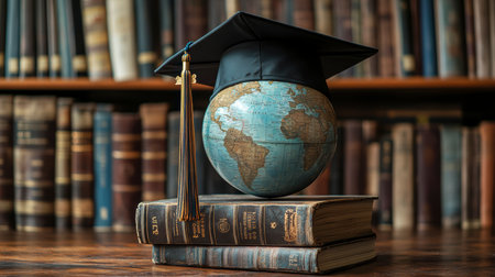 Concept illustration of a close-up of educational items that create a warm atmosphere for studying or working at school.の素材