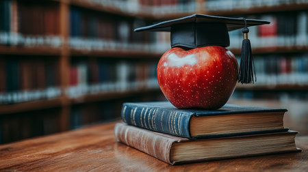 Concept illustration of a close-up of educational items that create a warm atmosphere for studying or working at school.の素材