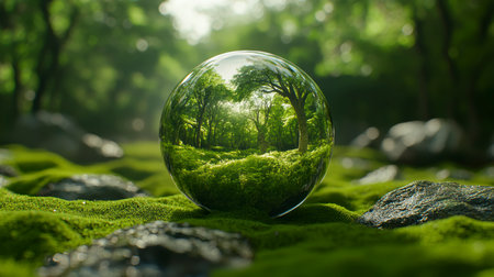 Concept illustration of the hand holds the globe of the Earth with a growing tree, the concept of ecology and nature protection.の素材