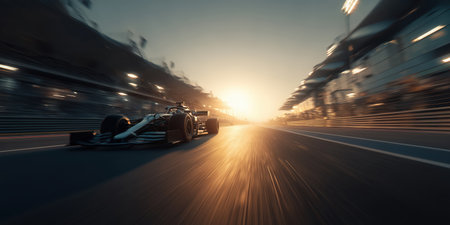 Formula 1 Race Car Speeding on Track with Sparks. Motorsport and Technology Concept.の素材