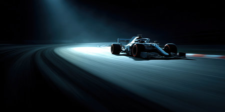 Formula 1 Race Car Speeding on Track with Sparks. Motorsport and Technology Concept.の素材