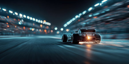 Formula 1 Race Car Speeding on Track with Sparks. Motorsport and Technology Concept.の素材