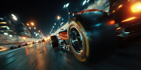 Formula 1 Race Car Speeding on Track with Sparks. Motorsport and Technology Concept.の素材