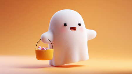 Cute Halloween Ghost with Candy Basket.の素材