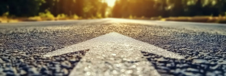 An asphalt road with an arrow painted on it symbolizes growth, development and the path to success.の素材