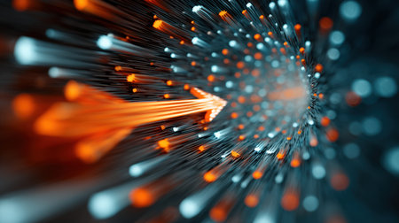 Abstract glowing arrows forming a tunnel towards a bright target symbolizing the year 2026.の写真素材