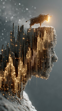 Bull of success rising from human mind financial growth concept.の素材