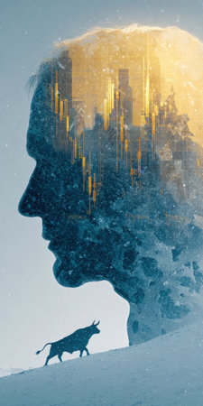 Bull of success rising from human mind financial growth concept.の素材