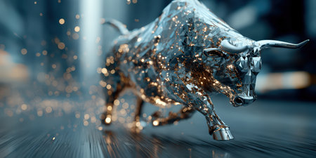 A bull and a bear attacking each other, symbolizing the eternal struggle between rising and falling markets.の素材