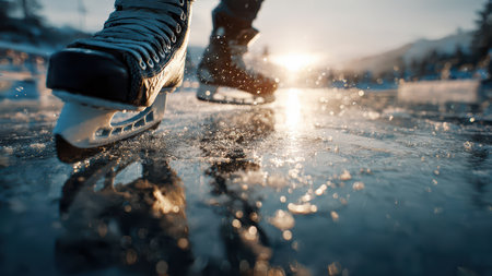 People ice skating on outdoor rink in winter.の素材
