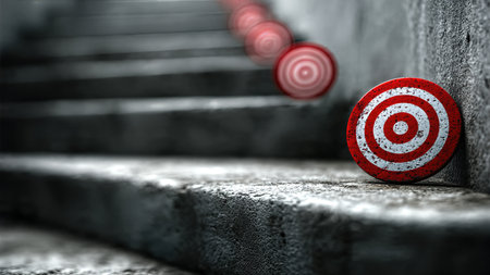 Red and white target with a dart perfectly hitting the bull's eye, concept of accuracy and achieving the goal.の素材
