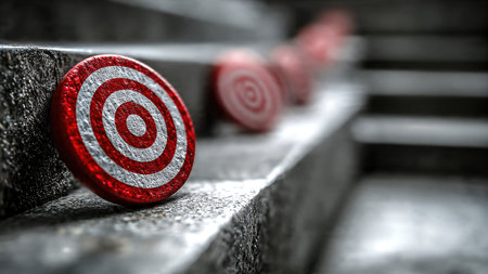 Red and white target with a dart perfectly hitting the bull's eye, concept of accuracy and achieving the goal.の素材