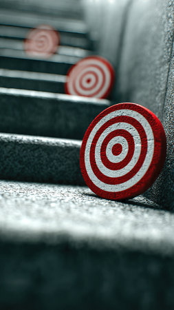 Red and white target with a dart perfectly hitting the bull's eye, concept of accuracy and achieving the goal.の素材