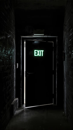 Safety compliant emergency exit door for quick evacuation scenarios.の素材