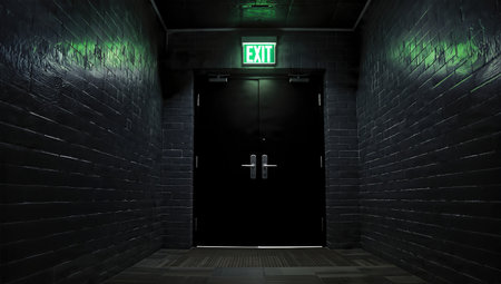 Safety compliant emergency exit door for quick evacuation scenarios.の素材