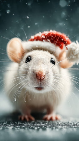 Cute Rat Wearing Santa Hat with Christmas Decorations.の素材