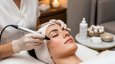 Microneedling skincare treatment in professional beauty clinic.の素材
