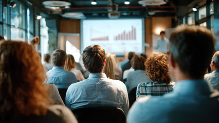 Business team attending presentation in modern office meeting room.の素材