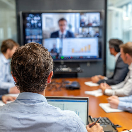 Business team attending presentation in modern office meeting room.の素材