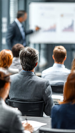 Business team attending presentation in modern office meeting room.の素材