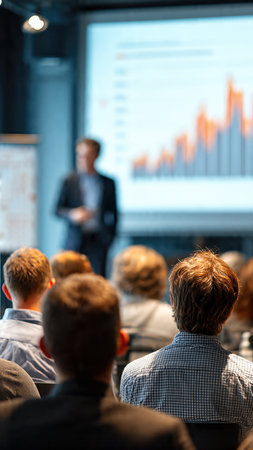 Business team attending presentation in modern office meeting room.の素材