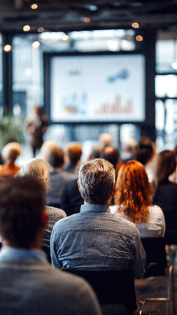 Business team attending presentation in modern office meeting room.の素材