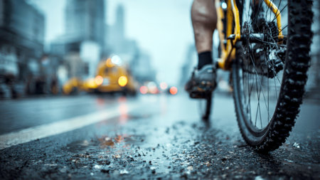Injured cyclist on street after bike accident with emergency response vehicle.の素材