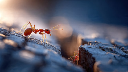 Close-up of two ants communicating in a narrow cave.の素材