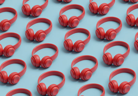 Collection of stylish wireless headphones on a light background.の素材