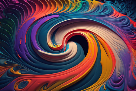 Abstract 3d background of swirl multicolored paint. Vortex of colorful paint. Whirl of bright liquid. spiral illustration. digital art. created with aiの素材
