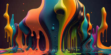 Abstract 3d background of multicolored paint. Splash of multicolored paint. Splatter of bright liquid. digital art. created with aiの素材