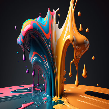 Abstract 3d background of multicolored paint. Splash of multicolored paint. Splatter of bright liquid. digital art. created with aiの素材
