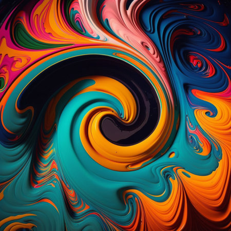 Abstract 3d background of swirl multicolored paint. Vortex of colorful paint. Whirl of bright liquid. spiral illustration. digital art. created with aiの素材
