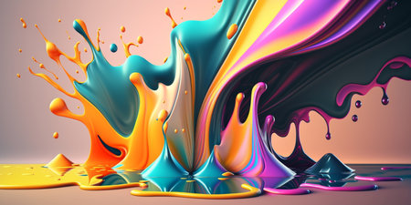 Abstract 3d background of multicolored paint. Splash of multicolored paint. Splatter of bright liquid. digital art. created with aiの素材