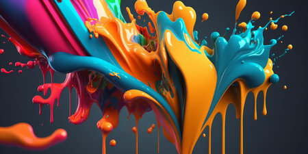 Abstract 3d background of multicolored paint. Splash of multicolored paint. Splatter of bright liquid. digital art. created with aiの素材