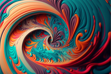 Abstract 3d render background of swirl multicolored paint. Vortex of colorful paint. Whirl of bright liquid. spiral illustration. digital art. created with aiの素材