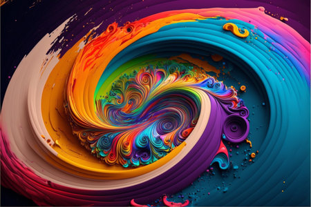 Abstract 3d render background of swirl multicolored paint. Vortex of colorful paint. Whirl of bright liquid. spiral illustration. digital art. created with aiの素材