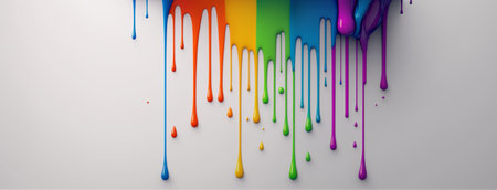 Abstract 3d design background of multicolored paint flowing down a white wall. Dripping colorful liquid. digital art. created with aiの素材
