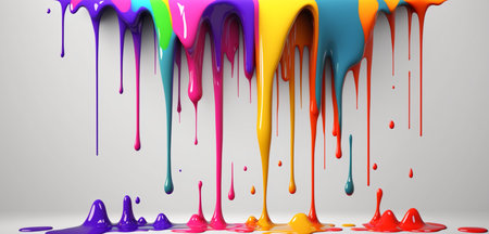 Abstract 3d design background of multicolored paint flowing down a white wall. Dripping colorful liquid. digital art. created with aiの素材