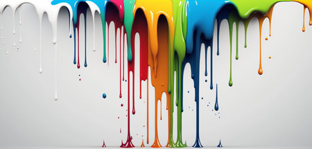 Abstract 3d design background of multicolored paint flowing down a white wall. Dripping colorful liquid. digital art. created with aiの素材