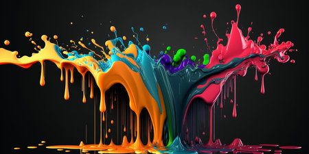 Abstract 3d background of multicolored paint. Splash of multicolored paint. Splatter of bright liquid. digital art. created with aiの素材