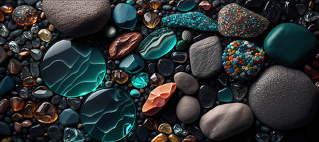 Background made of multicolored pebbles. Colorful texture from sea stones. created with aiの素材