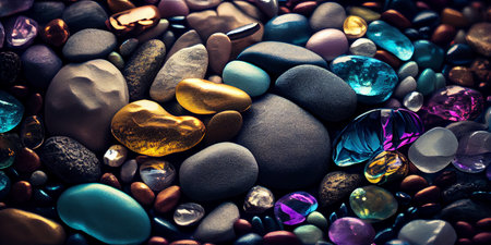 Background made of multicolored pebbles. Colorful texture from sea stones. created with aiの素材