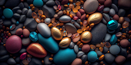 Background made of multicolored pebbles. Colorful texture from sea stones. created with aiの素材