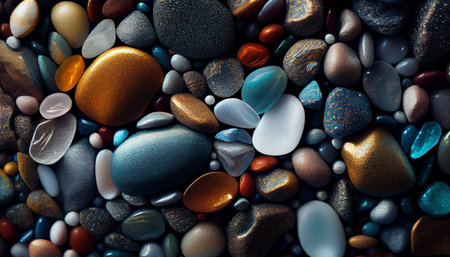 Background made of multicolored pebbles. Colorful texture from sea stones. created with aiの素材