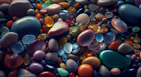 Background made of multicolored pebbles. Colorful texture from sea stones. created with aiの素材