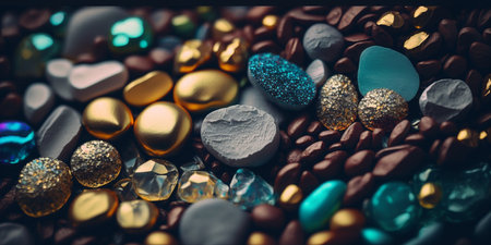 Background made of multicolored pebbles. Colorful texture from sea stones. created with aiの素材